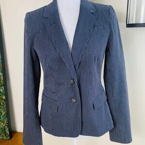 Banana Republic Size 4 Pinstriped Blazer Jacket Denim Blue White Career Work